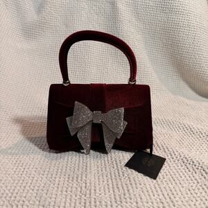 House of Harlow 1960 Burgundy Velvet Sequined Bow Coquette Handbag Crossbody